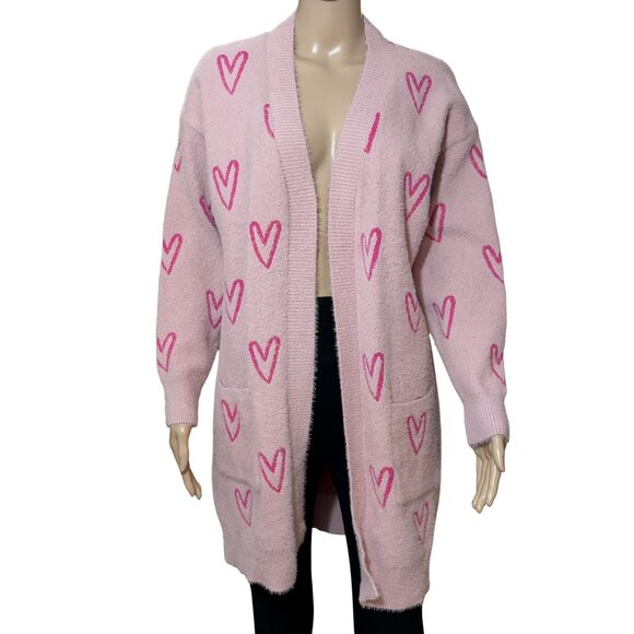 Unbranded Cardigan Pink with Hearts with Pockets Size Medium - Picture 1 of 3